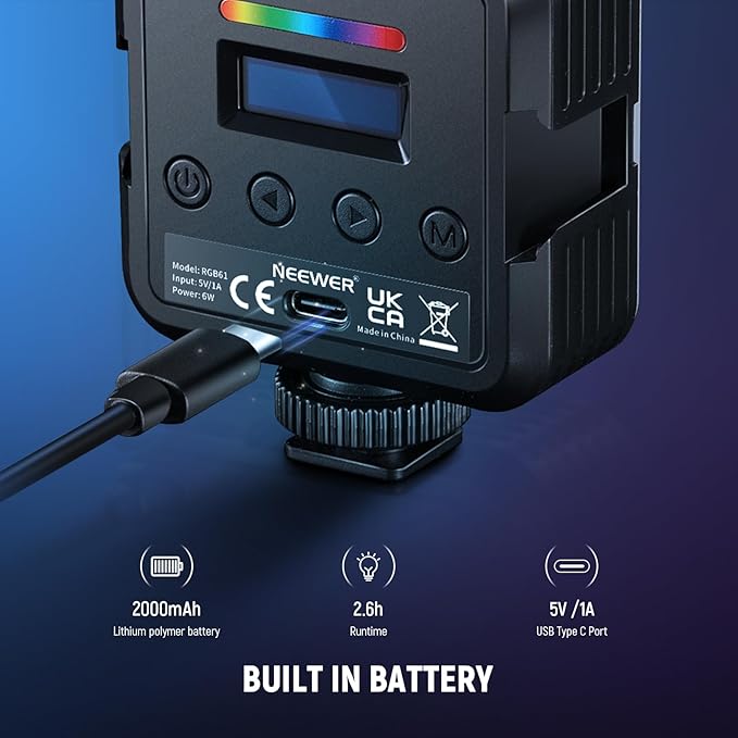 NEEWER Magnetic RGB Camera Light, 360° Full Color RGB61 Small LED Panel Video Light with 3 Cold Shoe Mounts/CRI 97+/20 Scene Modes/2500K-8500K/2000mAh Portable Recording Photography Selfie Lighting