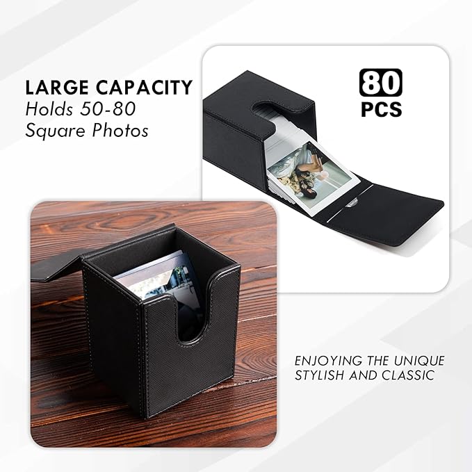 Photo Case for Instax Square SQ Film, Picture Holder, Photo Storage Box Compatible with Fujifilm Instax Square SQ1 SQ20 SQ40 SQ10 SQ6 SP-3 Instant Cameras - Black