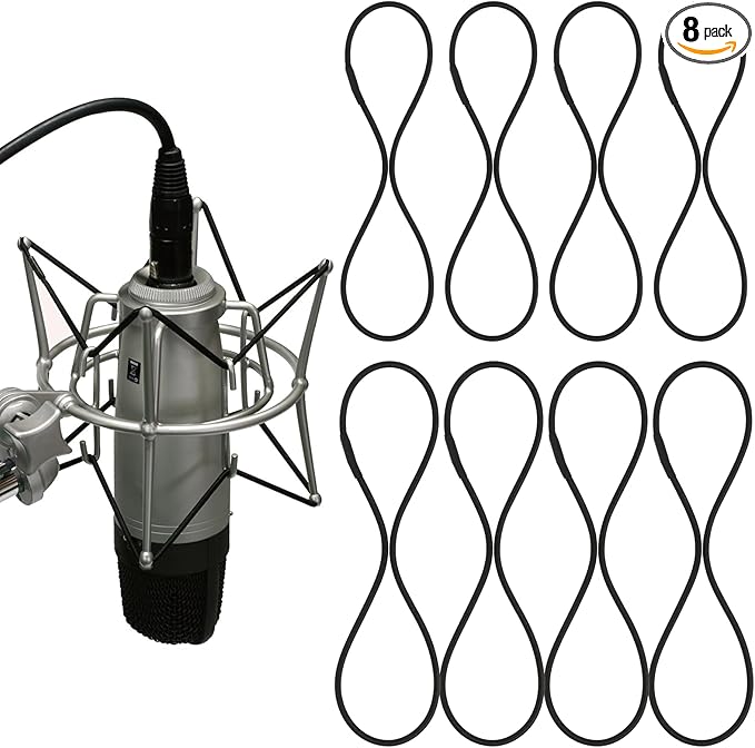 8PCS Microphone Shock Mount Rubber Ring, Black Universal Elastic Bands Replacement for Microphone Shock Mount Holder Clamp Clip (Black)
