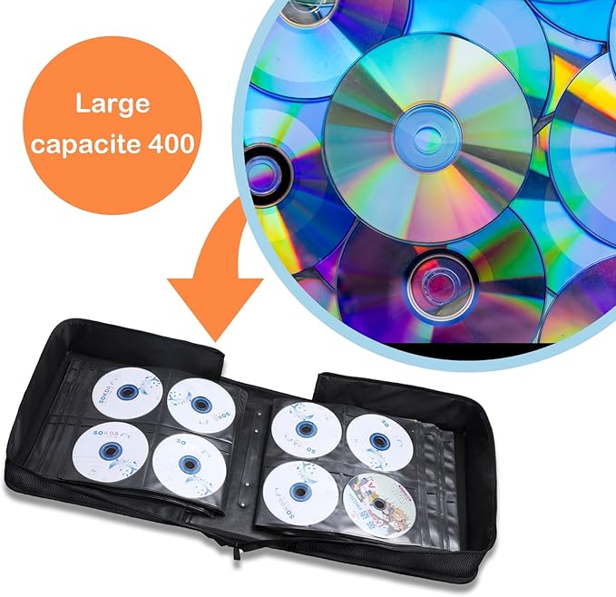 CCidea CD Case DVD Holder Storage, 400 Capacity DVD Cases Organizer Portable Cd Wallet Binder for Home Travel (400 Black)