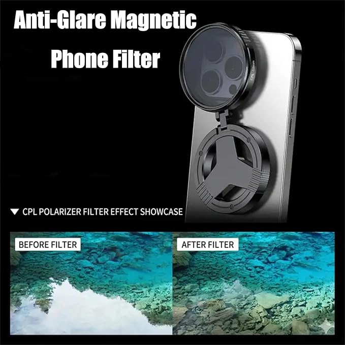 Anti-Glare Magnetic Phone Filter, Polarizing Lens for iPhone, Professional 52mm Polarizing Filter for iPhone Compatible, Reduces Reflections Enhances Colors (1Pc)
