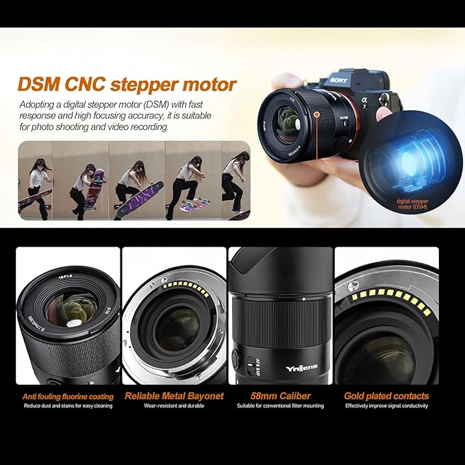 YONGNUO E Mount Lens, APS-C Frame Lenses for Sony E Mount, STM Auto Focus Prime Lens,35mm-50mm f/1.8 Lens for Sony ZV-E1, A1, A7RV, A7RIV, A7RIII, A7RII, A7R, A7IV, A7III, A7SIII, A7II (16mm F1.8)