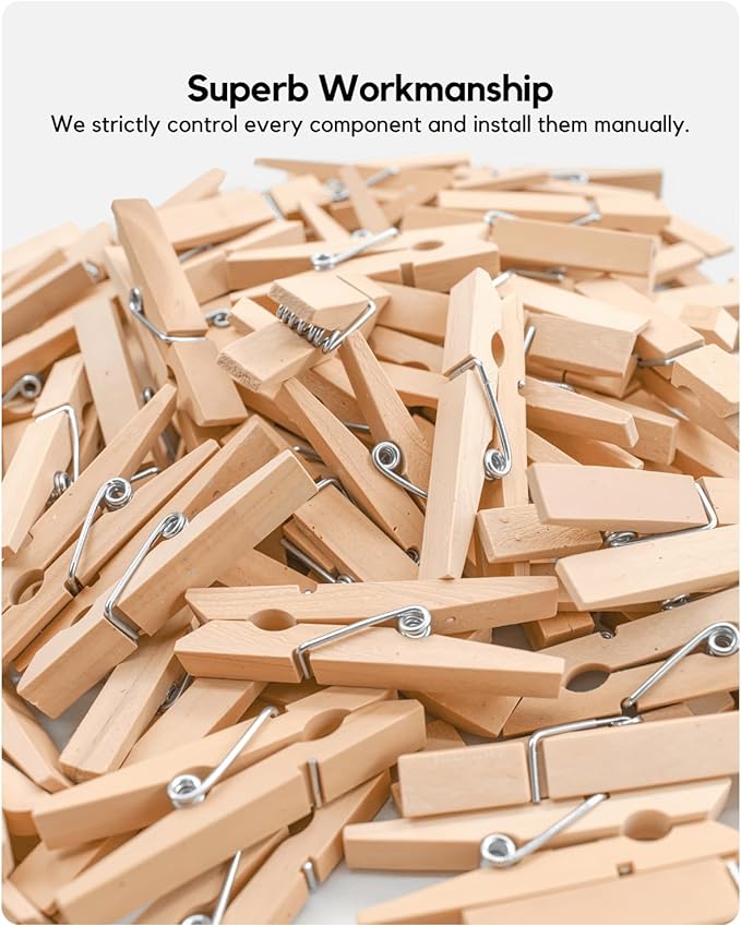 1.9 Inch Wooden Clothespins – 50 Pack Heavy-Duty Clothes Pins for Laundry, Crafts & Photos – Natural Wood Clips for Hanging, Clothesline & DIY Projects