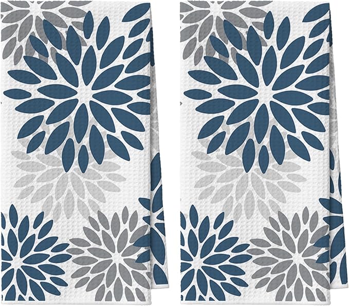 Artoid Mode Aqua Dahlia Floral Kitchen Towels Dish Towels, 18x26 Inch Quick Dry Microfiber Cloth Hand Towels for Kitchen Drying Set of 2