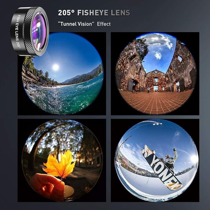 APEXEL 6 in 1 Phone Lens Kit - 22x Telephoto Lens, 205° Fisheye Lens, 120° Wide Angle Lens & 25X Macro Lens(Screwed Together), Compatible with iPhone,Samsung,Pixel