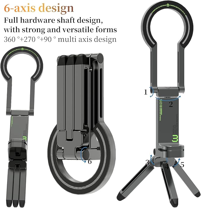 Hualele Magnetic Phone Tripod Stand for Magsafe Accessories - Mini Pocket Cell Phone Stand Strong Quick Mount Phone Holder Travel Essentials for Cell Phone Video Recording Camera Mounts, Black