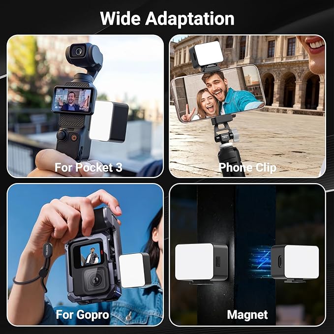 RL03 Magnetic Mini Light Compatible for DJJ Osmo Pocket 3, 3.3W Reachargeable LED Fill Lights,800mAh,2800K-6500K,3 Levels Adjustable Mini Fill Light for Selfie Vlog Video Recording.