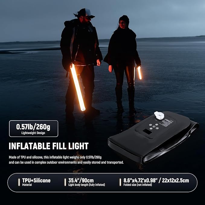 NEEWER Basics 21W Handheld LED Fill Light, 35.5" Bi Color Portable Inflatable TPU Video Lighting with Inflator 2700-6500K 1300Lux 12 Scenes CRI95 2500mAh for Studio Photography Video Recording, GC21B