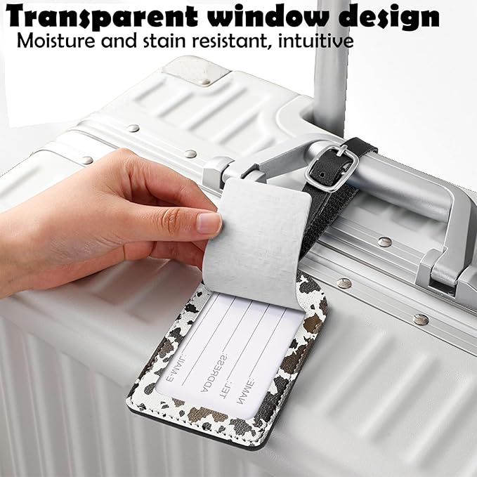 2 Pack Luggage Tag Suitcase Tags PU Leather Identifiers Privacy Cover Luggage Tags Aesthetic Cute Travel Bag Labels for Women Girls Men-Cowhide