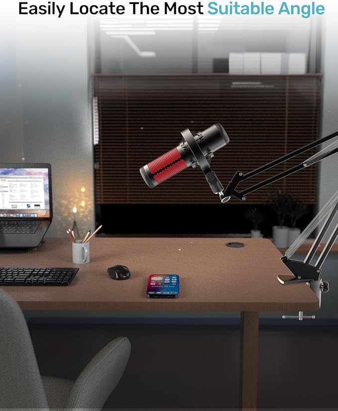 [Custom Built for HeyperX Quadcast Shouck Mount ] Microphone Mount Stand Mic Mount Adapter with 5/8" 3/8" Screw Adapter with Microphone Stand & Boom Arm
