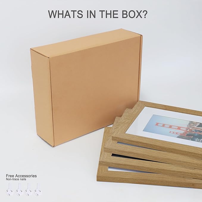 6x9 Picture Frame Set of 4, Made of Real Glass and Natural Oak Wooden Frame - 6 by 9 Photo for Wall or Tabletop Display