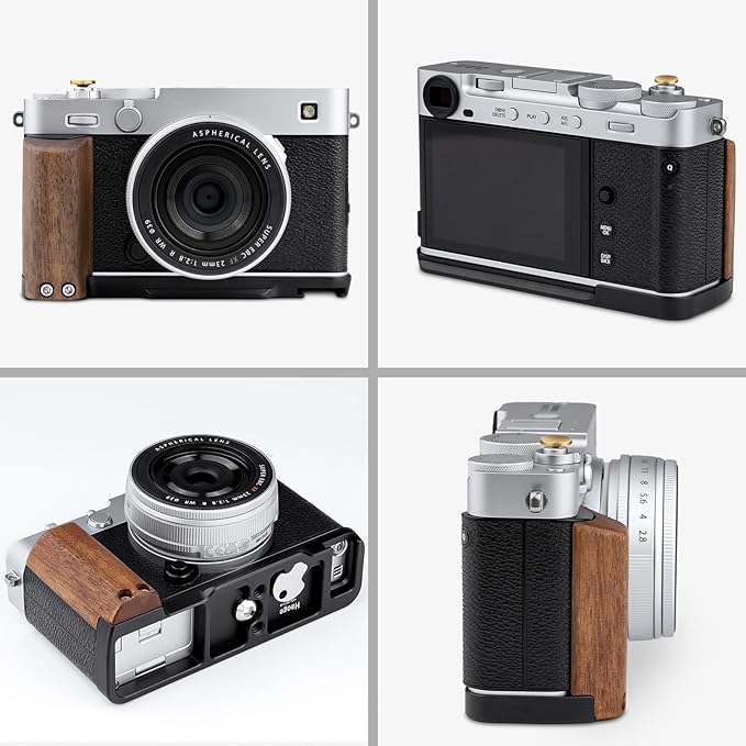 Haoge X-E5 Grip Wooden Side Handle for Fujifilm XE5 Camera - L-Shape Retro Premium Wood Grip with Quick Release Plate, Extra Tripod 1/4 Hole & Hot Shoe Hole Black HG-XE5-B