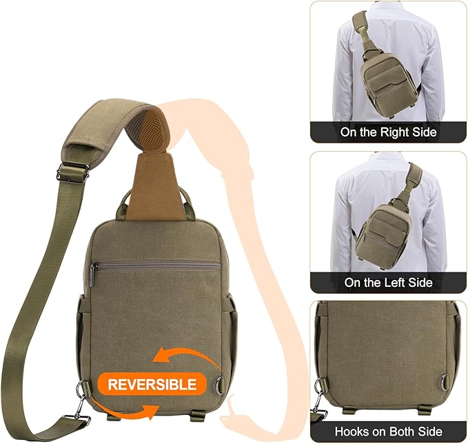 Cwatcun Camera Sling Bag Compact Large Camera Case, Waterproof Canvas Crossbody Camera Bag with Rain Cover, Travel Photography Bag for Canon Nikon Sony Fuji DSLR/SLR/Mirrorless Cameras, Lens, Green