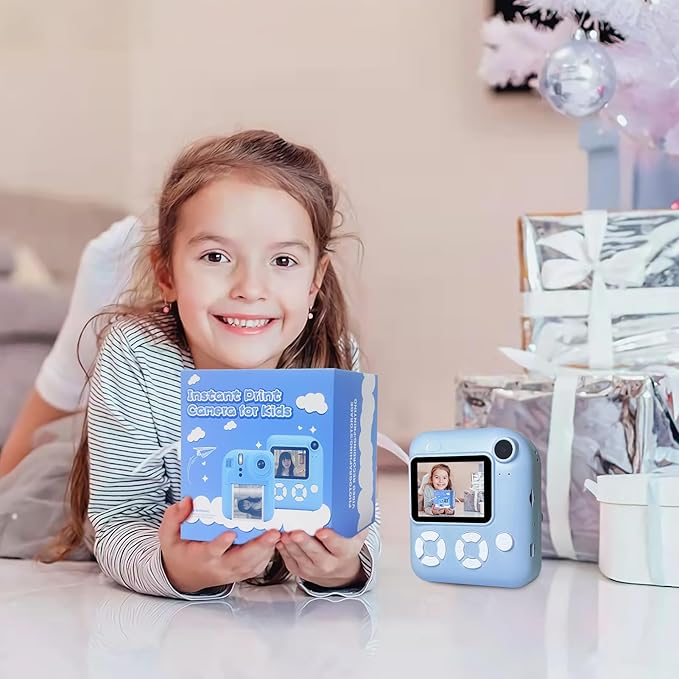 Instant Print Camera for Kids, Christmas Birthday Gifts for Kids Ages 3-12, 16X Zoom,1080P Vedio Selfie Digital Camera,Toddler Portable Toy for Girls and Boys with 32GB TF Card (Blue)
