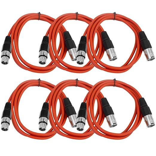 SEISMIC AUDIO - SAXLX-6 - 6 Pack of 6' Red XLR Male to XLR Female Patch Cables - Balanced - 6 Foot Patch Cords