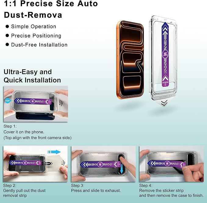 SHANG PIN JIA 2 Pack Screen Protector Tempered Glass for iPhone 17 Pro 6.3-Inch Auto Dust Removal, No Bubbles, High Definition Clear, Easy Installation