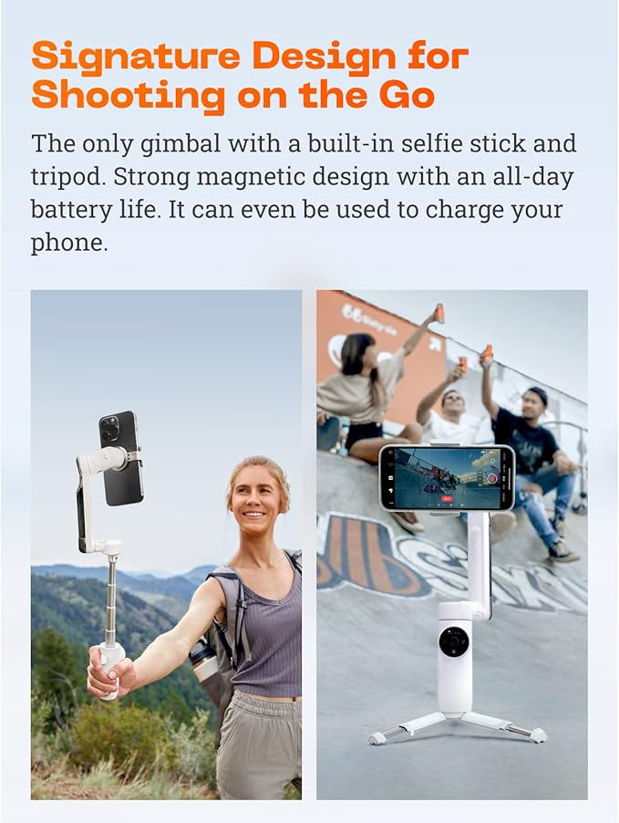 Insta360 Flow Gimbal Stabilizer for Smartphone, Official Sticker Kit - AI-Powered Gimbal, 3-Axis Stabilization, Built-in Tripod, Portable & Foldable, Auto Tracking Phone Stabilizer, Summit White