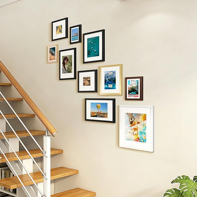 upsimples 5x7 Picture Frame Set of 10, Display Pictures 4x6 with Mat or 5x7 Without, Multi Photo Frames Collage for Wall or Tabletop Display, Black