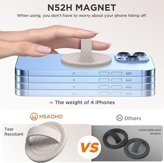 Upgraded Magnetic Phone Grip, Liquid Silicone Soft and Portable, Removable Finger Loop Ring Grip Holder for iPhone, Strong Magnetic Attraction, Compatible with MagSafe Phone Case, Stone