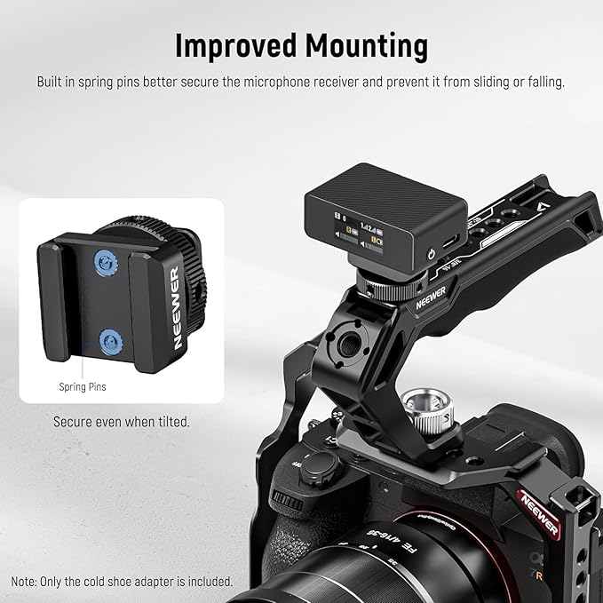 NEEWER 2PCS Cold Shoe Mount Adapter Compatible with DJI Hollyland Rode Wireless Lavalier Microphone Receiver, Anti Drop Mic Accessories with Retractable Pins, Metal Camera Cage Mount Adapter, UA030
