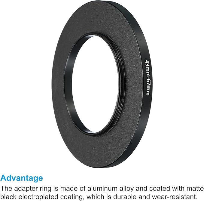 PATIKIL 43mm-67mm Metal Step Up Ring, 2 Pack Camera Lens Filter Adapter Ring Aluminum Filter Adapter Ring for Camera Lenses Hood, Black