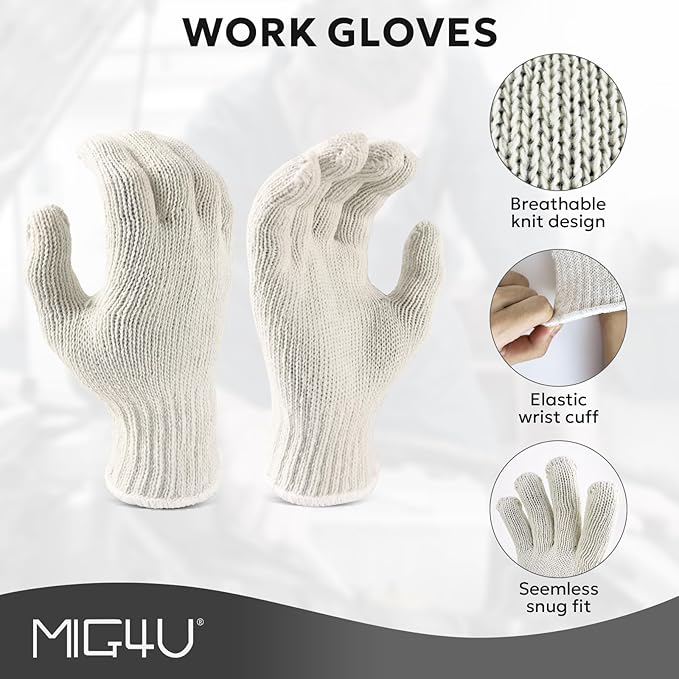 MIG4U 12 Pairs Work Gloves - Cotton String Gloves for Safety Work - Glove Liner Hand Saver Heat Protection for BBQ (Large, Standard)