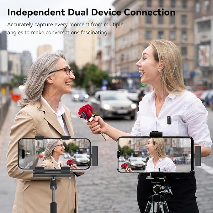 LEVN Wireless Microphone for iPhone/Android/PC, USB-C/Lightning Plug & Play, AI Noise Cancel, 328ft Range, 30H Battery Life with Charging Case, iPhone Microphone for TikTok, YouTube, Vlogging