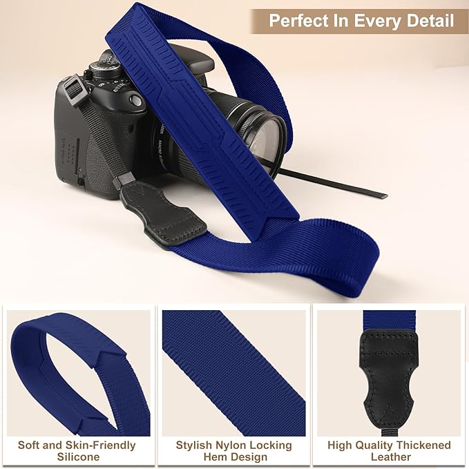 Neck Strap Silicone Camera Straps - Padded Camera Strap, 1.5" Wide Adjustable Nylon Shoulder Strap - Compatible with Canon, Nikon, Sony, and More DSLR and Mirrorless (Prussian Blue)