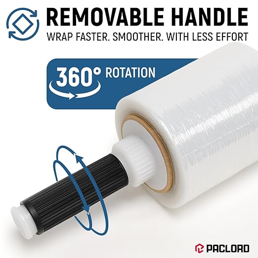 5” x 1000’ Stretch Wrap Mini 8 Rolls with Handle – Clear Plastic Stretch Film 80 Gauge, 500% Elongation, Heavy Duty Shrink Wrap for Moving, Packing & Shipping