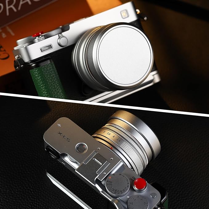 Haoge Squaret Metal Lens Hood for Fujifilm XF23mm F2.8 on XE5 Cemera Body kit Fujinon XF27mmF2.8 R WR Lense 39mm Screw-in Hood Silver,with Metal Cap