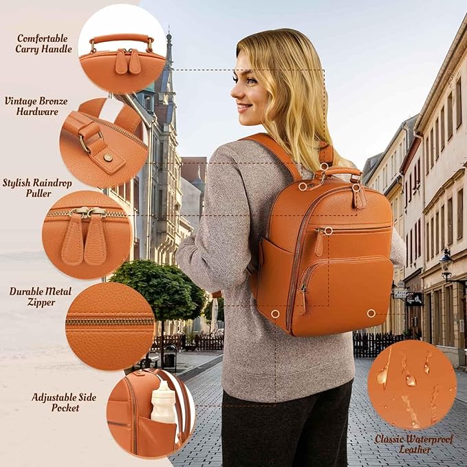 Small Camera Backpack, Classic PU Leather for DSLR, Professional Camera Bag for Photographers with 11 Inch Pad/Tablet Compartment, 10L Brown