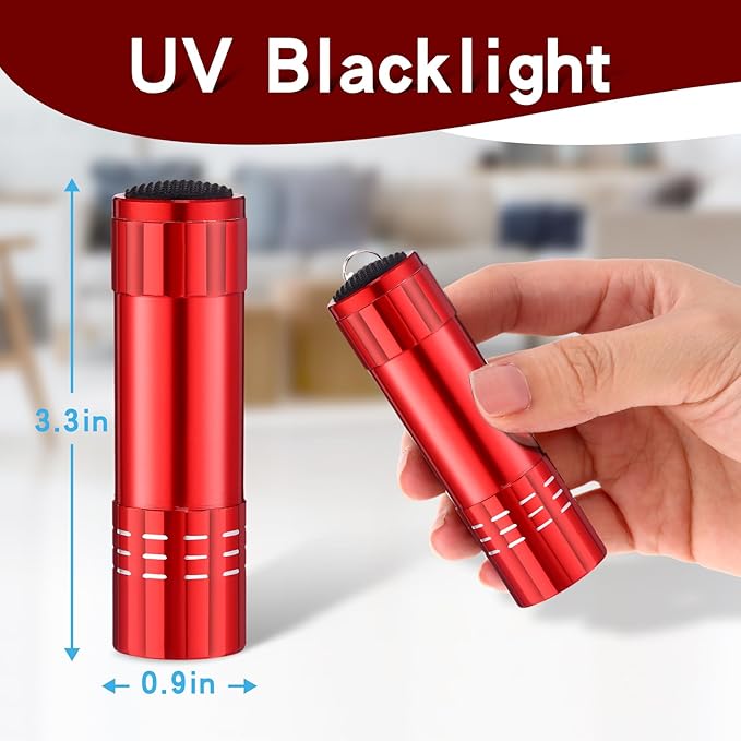 Riakrum 12 Pcs UV Blacklight Flashlights LED Handheld Mini Light Flashlight Small Portable Detector 395nm 9 LED Light for Pet, Carpet Dry Stains Detection, Spot Scorpions, Resin Curing (Red)