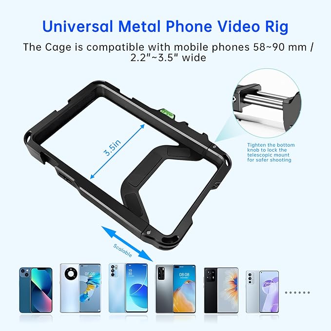 Phone Video Stabilizer Rig Kit: Phone Cage Rig for Video Recording with Handles LED Light Tripod - for Videomaker Videographer - for iPhone for Samsung for Pixel and Other Android Phones