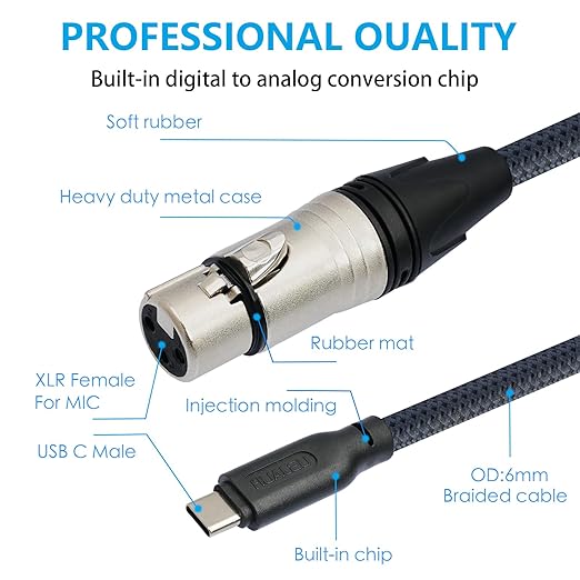 3.3FT Female XLR to USB C Micphone Cable,USB C to XLR for Dynamic Microphone iPhone 15,ipad,Notebook,Tablet