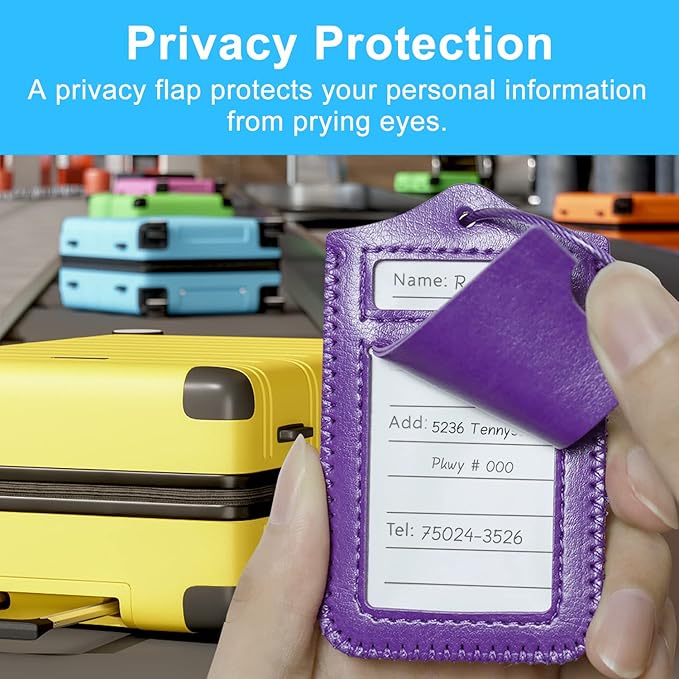 Luggage Tags, ACdream Leather Case Luggage Bag Tags Travel Tags 2 Pieces Set, Purple