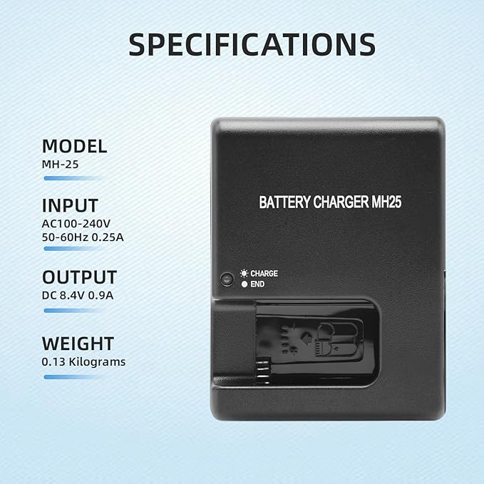 MH-25 Battery Charger Compatible with Nikon EN-EL15 EN-EL15a EN-EL15b Battery for D500 D600 D610 D750 D780 D800 D800E D810 D810A D850 D7000 D7100 D7200 D7500 Coolpix Z5 Z6 II Z7 II Cameras