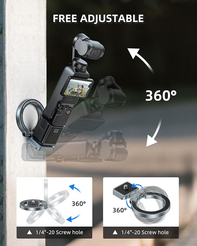 Magnetic Mount Stand Compatible with DJI Osmo Pocket 3, MG-OP3 Pocket3 Adapter Magnet Expansion Phone Holder with 1/4”-20, Arca-Swiss Aluminum Alloy Bracket