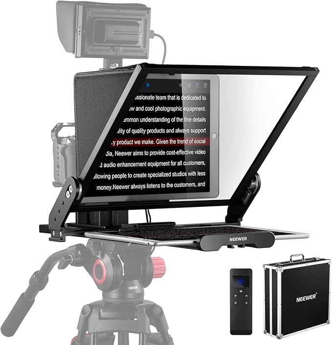 NEEWER Teleprompter X17 II with RT113 Remote/APP Control, 17" HD Beamsplitter All Metal Frame Upgraded Camera Mount QR Plate Compatible with Manfrotto 501PL iPad iPhone, Max Load 44.1Ib, Assembly Free