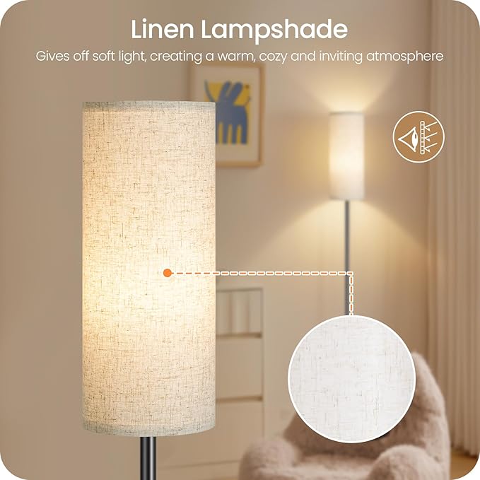 64.4” Dimmable Floor Lamp for Living Room with Remote and Foot Switch, Modern Standing Tall Lamp, Corner Floor Lamp for Bedroom, 10W 900LM LED Bulb Included, 3000K-6500K, Beige, FCC Listed E06LD05W1