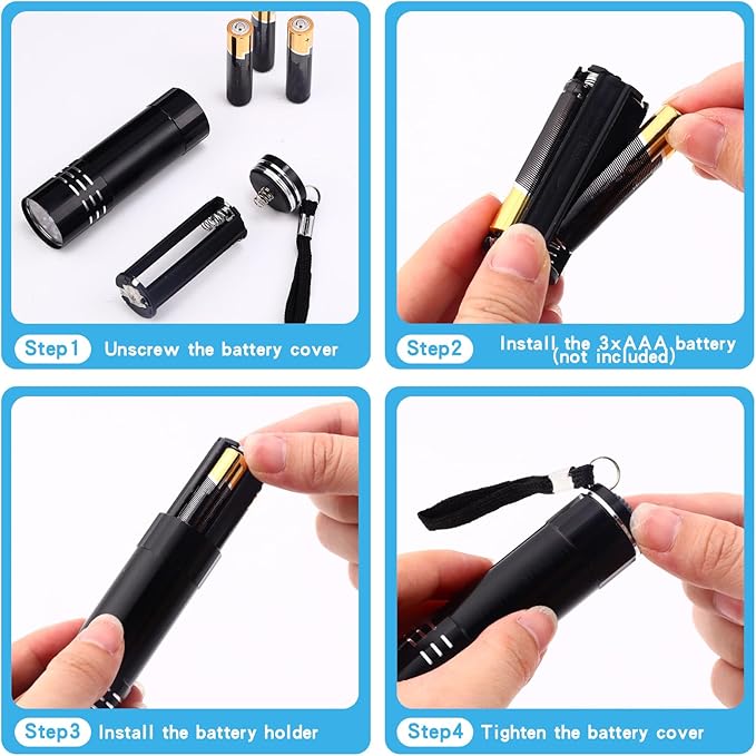 Riakrum 12 Pcs UV Blacklight Flashlights LED Handheld Mini Light Flashlight Small Portable Detector 395nm 9 LED Light for Pet, Carpet Dry Stains Detection, Spot Scorpions, Resin Curing (4 Colors)