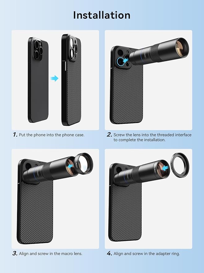 MIAO LAB HD 10X Telephoto Lens & 200mm Macro Lens, 2-in-1 Aluminum Phone Camera Lens Kit with 17mm Lens Thread Interface Mobile Phone case. Phone Lens Attachment Fit for iPhone 15 Pro Max