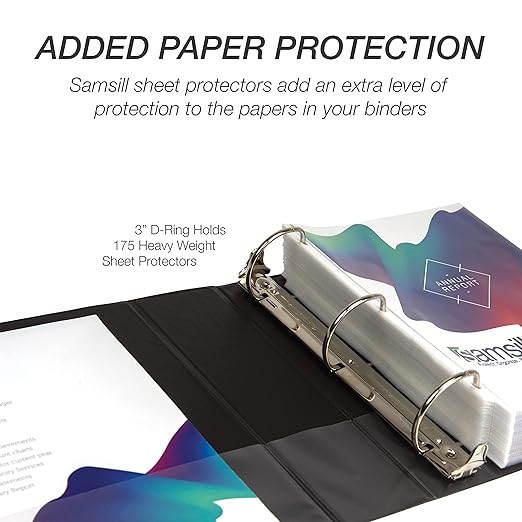 Samsill Durable 3 inch 3 Ring Binder, Made in USA, D Ring Binder, FSC 100% Recycled Chipboard, Black