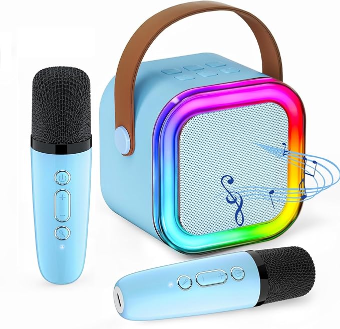 Karaoke Machine for Kids, Kids Karaoke Machine for Girls with 2 Wireless Microphones, Mini Portable Bluetooth Speaker Kids Karaoke Machine Gifts for Girls and Boys Family Party (Blue)