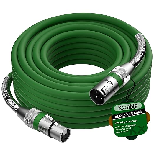 XLR Microphone Cable 75 FT, XLR Male to Female Balanced Mic Cable, 3-Pin Shielded Speaker Cord, Zinc Alloy Connectors, 22AWG Pure Copper, Metal Spring SR, Recording Studio, Podcast, Green