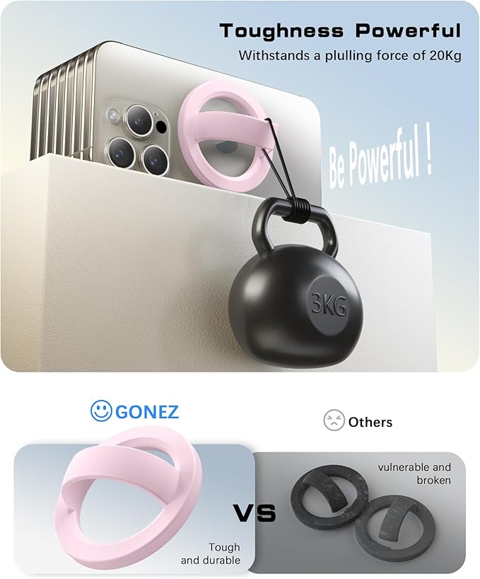 GONEZ Magnetic Phone Grip Compatible with MagSafe, Removable Silicone Loop Grip, Phone Ring Holder for Back of Phone for iPhone 17/16/15/14/13/12 Series, Pastel Pink