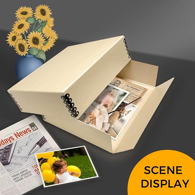 Golden State Art, Archival Storage Box, Acid-Free Drop Front Museum Box with Metal Edge for Storing Artwork Photos Documents Prints Arts And Crafts (Tan-9.25x11.75x3 Inches)