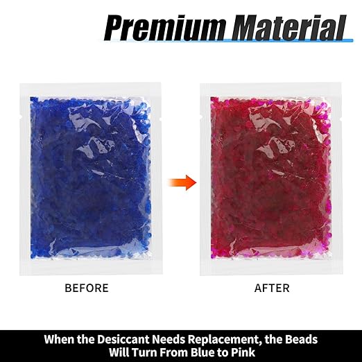 4PCS Blue Silica Gel Desiccant Packets Premium Indicating Desiccant Beads, Blue to Pink Indicating for Use Industrial 3 and 4 Stage Filters