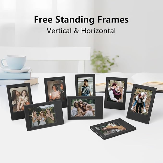 HIYQIN 8 Pack 2x3 Mini Photo Frames for for Fuji Instax Mini 3 inch Picture/Polaroid 3-Inch Films - for Desktop Display Small Wallet Size Picture frame with Clear Protective Covers - Black