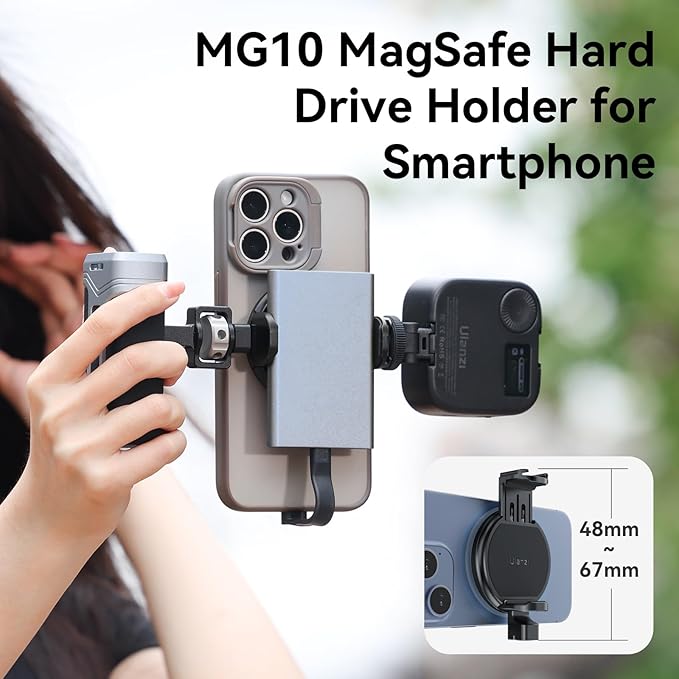 ULANZI MG10 Magnetic Phone Holder with SSD Holder Clamp for Tripods,Compatible with MagSafe for iPhone 16/15/14/13/12 Pro Max Pro Plus Mini All Series with Cold Shoe and 1/4" Thread Mount
