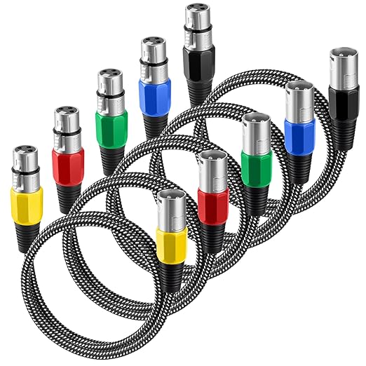 XLR Cable 3 FT/5 Pack, Microphone Cable 3 Pin Nylong Braided Balanced XLR Male to Female Heavy Duty Mic Patch Cords (Pure Copper Conductors)